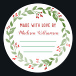 Christmas Canning |Homemade Jam or Pickles Classic Round Sticker<br><div class="desc">Rustic Holiday Christmas Canning |Jam Homemade Label design  . Watercolor Christmas wreath design ready for you to personalize with space to hand write in dates and name Ideal for all you holiday canning .</div>