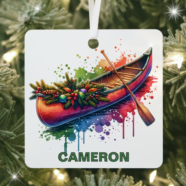 Christmas Canoe Custom Name Metal Ornament (Creator Uploaded)