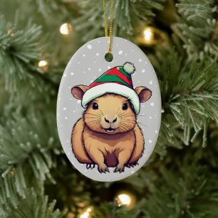 Christmas Capybara Ceramic Ornament