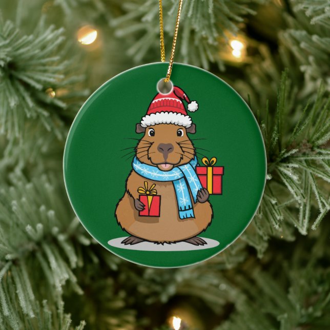 Christmas Capybara Ceramic Ornament (Tree)