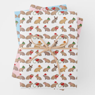 Christmas Capybara Cute Zoo Animal Hand-Drawn Wrapping Paper Sheet