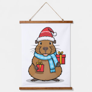 Christmas Capybara Hanging Tapestry