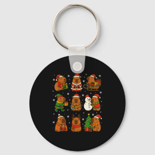 Christmas Capybara Santa Hat Funny Xmas Men Women Keychain
