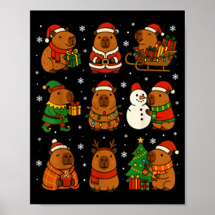 Christmas Capybara Santa Hat Funny Xmas Men Women  Poster