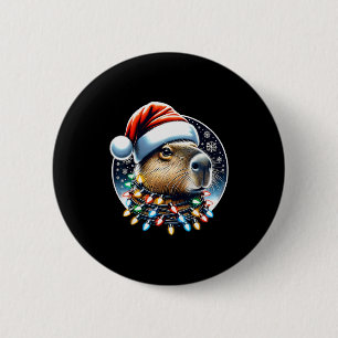 Christmas Capybara Santa Hat Xmas Lights Men Women 2 Inch Round Button