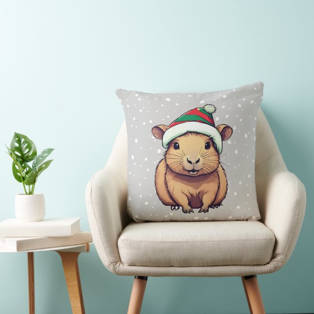 Christmas Capybara Throw Pillow (Chair)