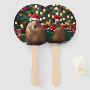 Christmas Capybara Wearing Santa Hat, Hand Fan
