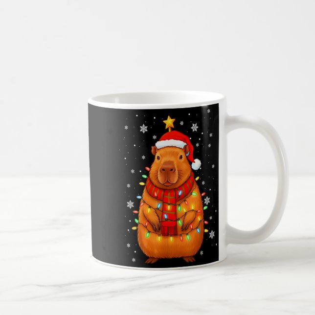 Christmas Capybara With Santa Hat Xmas Lights Tree Coffee Mug (Right)