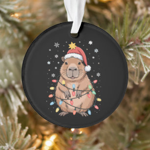 Christmas Capybara With Santa Hat Xmas Lights Tree Ornament