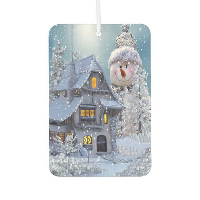 Christmas Car Decoration Winter White Snowman Blue Air Freshener (Front)