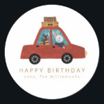 Christmas Car Travel Bunny Rabbit Personalized Classic Round Sticker<br><div class="desc">Cute bunny rabbit travelling in a car for Christmas. Personalize it with your name.</div>
