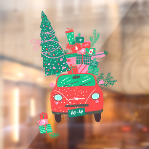 Christmas Car With Tree and Gifts Xmas Holiday1 Window Cling