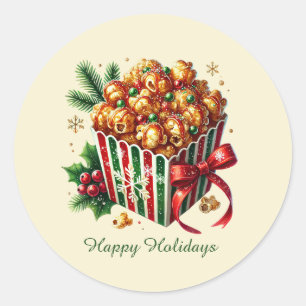 Christmas caramel popcorn Happy Holidays Classic Round Sticker