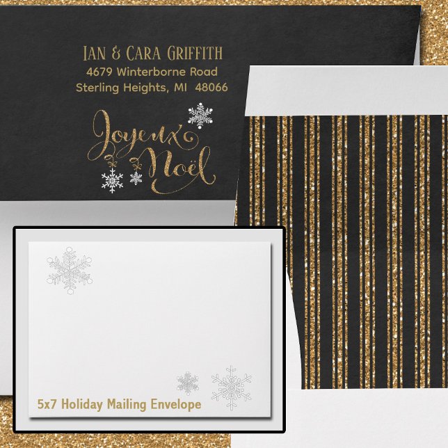 Christmas Card 5x7 Joyeux Noel Snowflakes Envelope (Wish all your contacts "Joyeux Noel" this holiday season with these beautiful 5x7 mailing envelopes.)