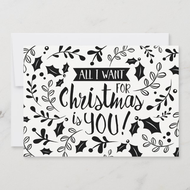 Christmas Card Black And White All I Want Branches (Front)