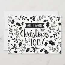 Christmas Card Black And White All I Want Branches