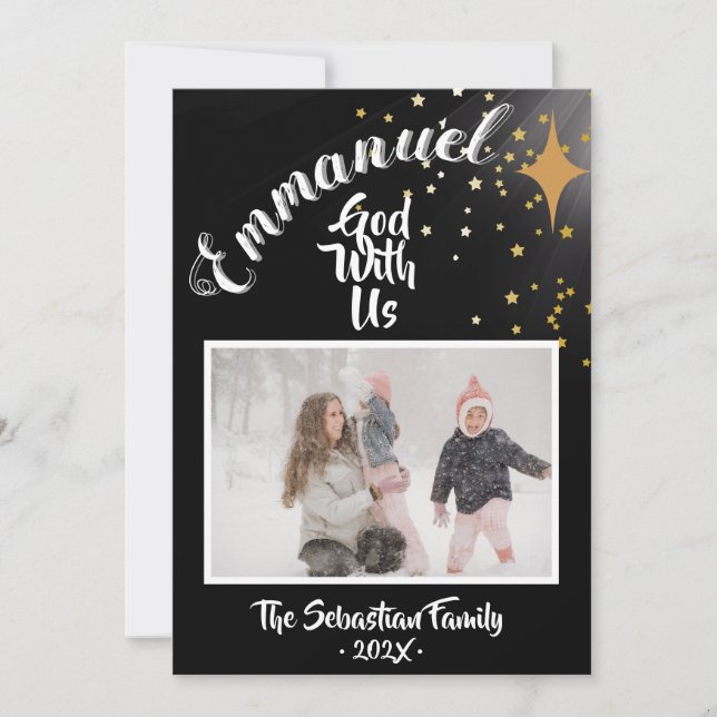 Christmas Card Black Gold Emmanuel God With Us (Front)