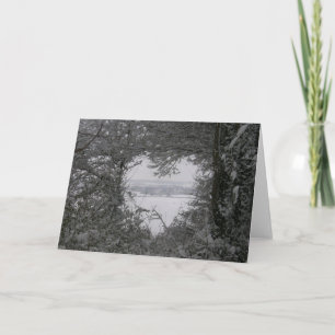Christmas Card Black White Photo Snow Scene Heart