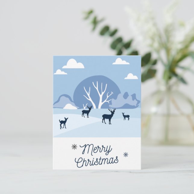 Christmas Card Blue Deer in Winter (Standing Front)