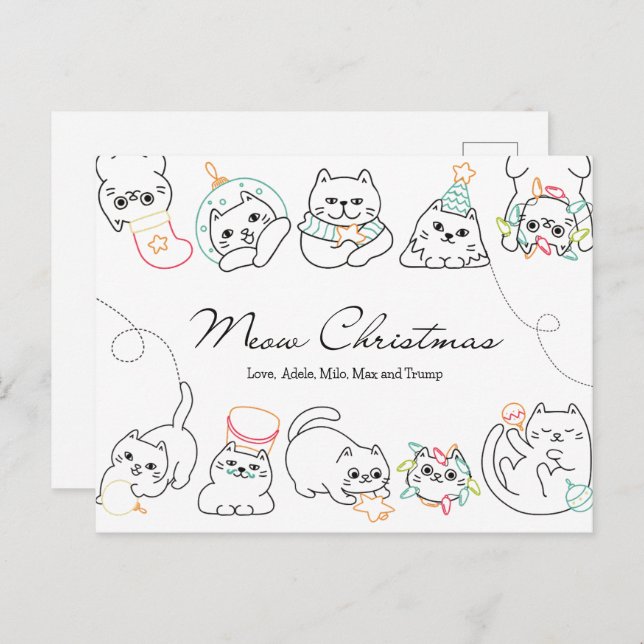 Christmas Card Cat Lover Christmas Postcard (Front/Back)