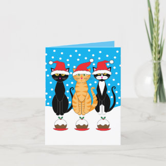 Christmas card: Christmas cats in red hats Holiday Card