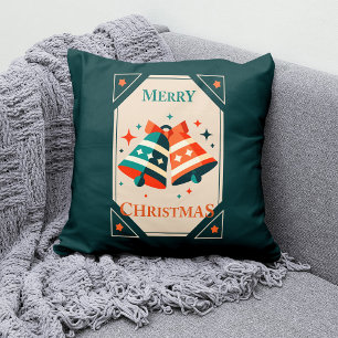 Christmas Card - Christmas Jingle Bells and Stars Throw Pillow