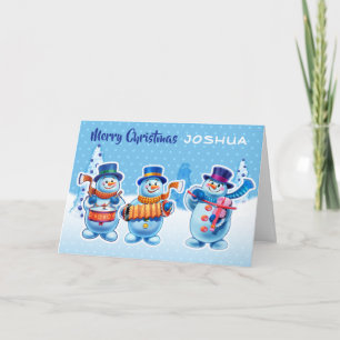 Christmas card custom name snowmen musicians
