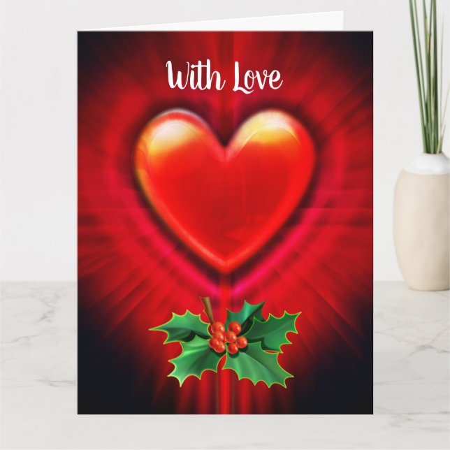 Christmas card deep red heart custom message (Front)