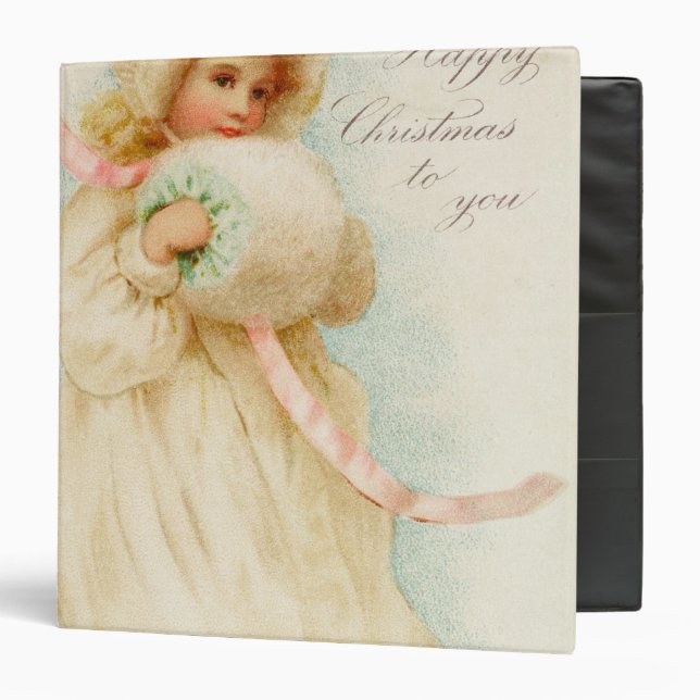 Christmas card depicting a girl with a muff binder (Front/Inside)