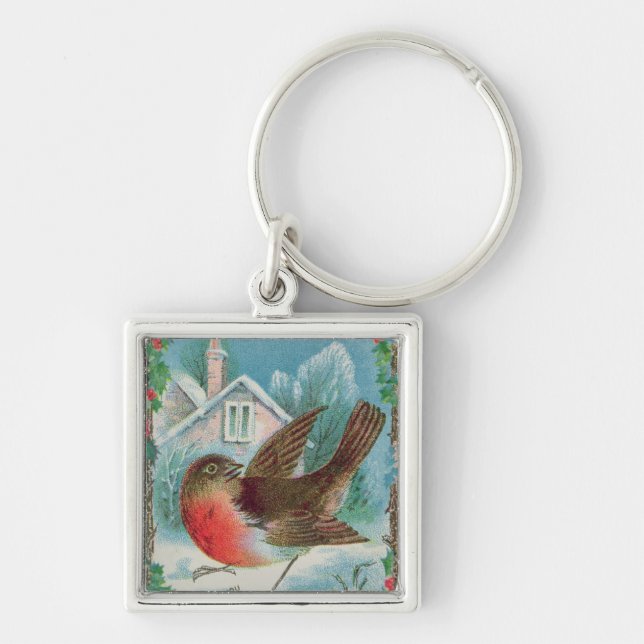 Christmas card depicting a robin keychain (Front)