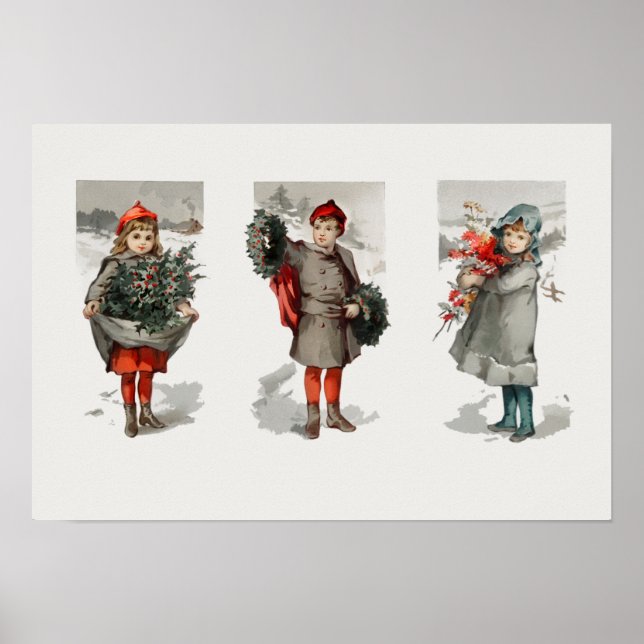 Christmas card depicting children Vintage art Poster (Front)