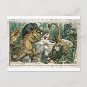 Christmas card dinosaurs studying ancient humans