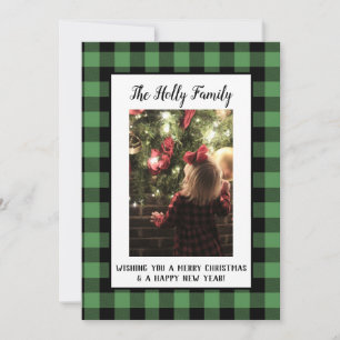 Christmas Card Farmhouse Black Green Buffalo Plaid