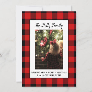 Christmas Card Farmhouse Black Red Buffalo Plaid