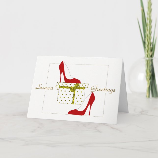 CHRISTMAS  CARD, FASHION RED SHOES GREETINGS HOLIDAY CARD (Front)
