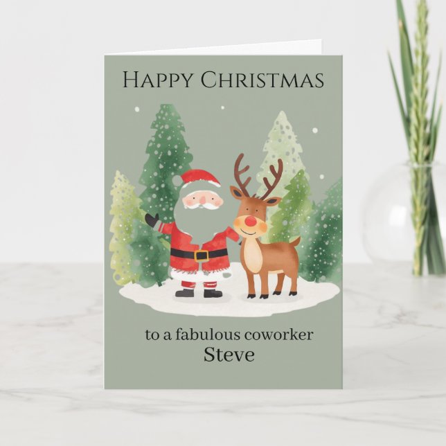 Christmas Card for a Coworker – Santa and Reindeer (Front)