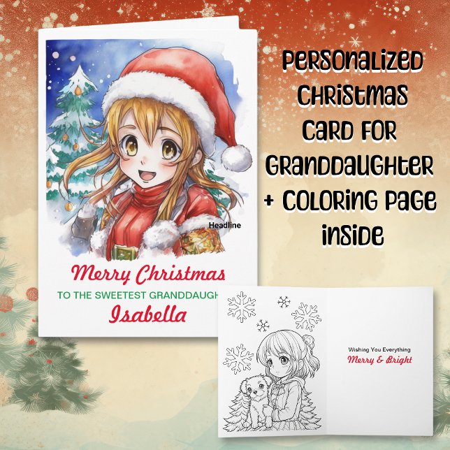 Christmas Card for Granddaughter + Colouring Page (Creator Uploaded)