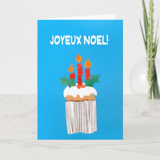 Christmas Card, French, Cupcake with Candles Holiday Card (Front)