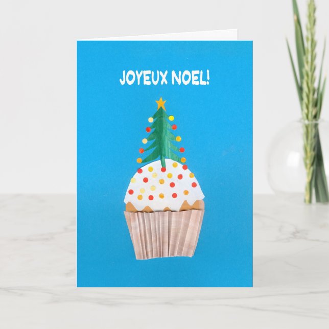 Christmas Card, French Cupcake with Christmas Tree Holiday Card (Front)