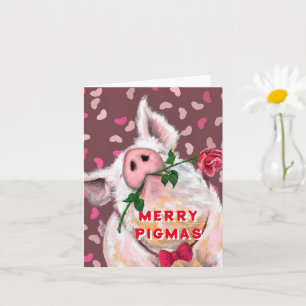 Christmas Card Funny Gentleman Pig with Rose