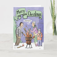 Christmas Card Guitar chestnut on an open fire