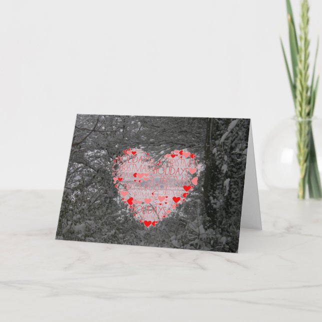 Christmas Card Happy Holidays Snow Red Heart (Front)