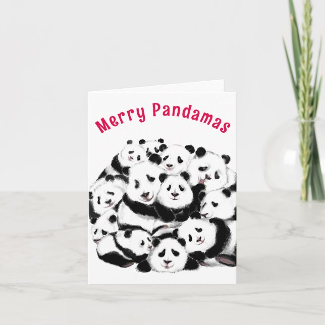 Christmas Card Happy Pandas Family - Painting (Front)