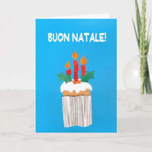 Christmas Card, Italian, Cupcake with Candles Holiday Card