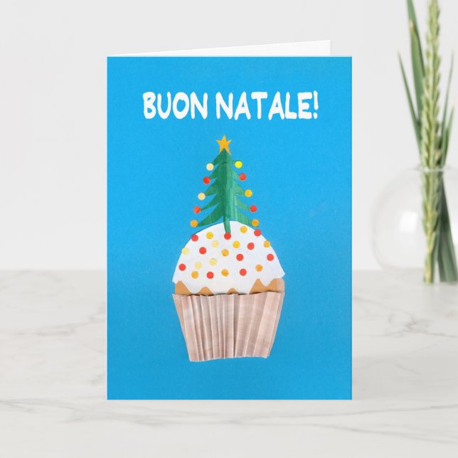 Christmas Card Italian Cupcake with Christmas Tree (Front)