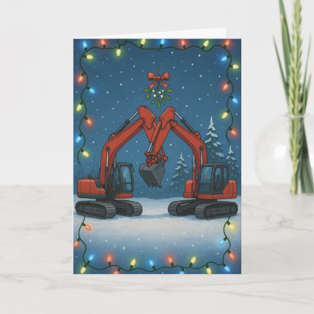 Christmas card - Kissing red diggers  (Front)