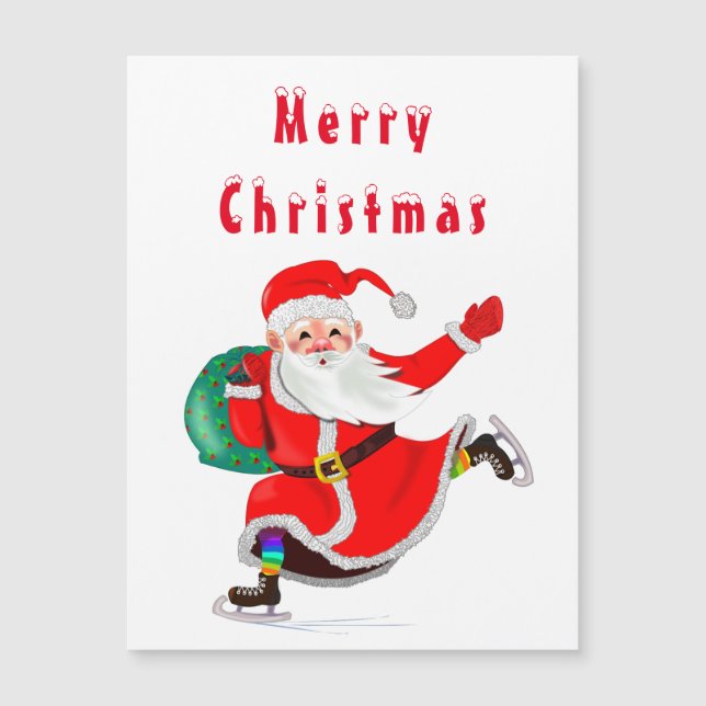Christmas Card Magnet Santa Claus with Gift (Front)