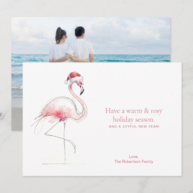CHRISTMAS CARD Pink Flamingo Florida Holiday Card (Front/Back)