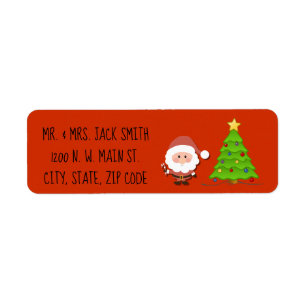 Christmas Card Return Address Label Santa & Tree