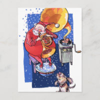 Christmas Card . Santa playing music .